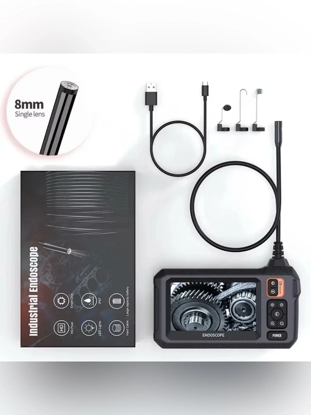 HD Industrial Endoscope LCD 4.3in 8mm Inspection Snake Camera High Quality